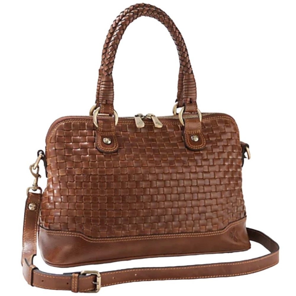 Patricia Nash Discovery Washed Woven Augusta Satchel Cognac Limited Edition